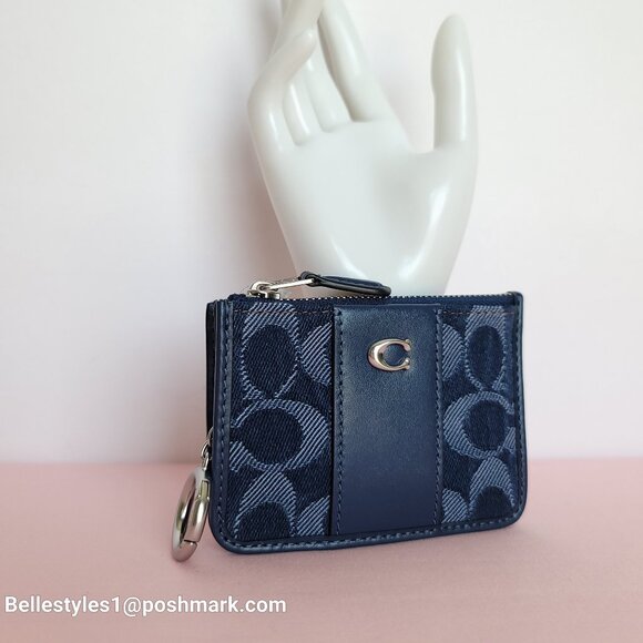 COACH Mini Skinny ID Card Case in Denim Signature- Deep Blue multi color⭐ - Picture 6 of 16